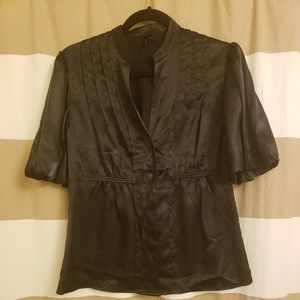 Black Satin like buttoned blouse